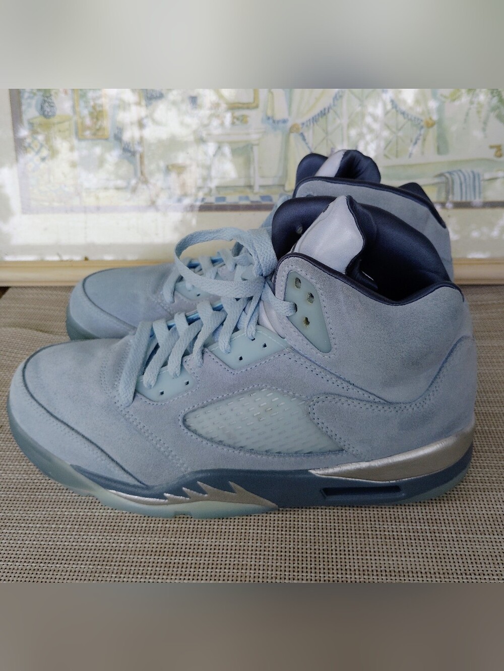 Women's Nike "Air Jordan 5 Retro" "Blue Bird" Suede Casual Sneakers. Size 9.